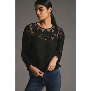 Anthropologie Cutwork Lace Detail Buttonback Blouse XS NWT